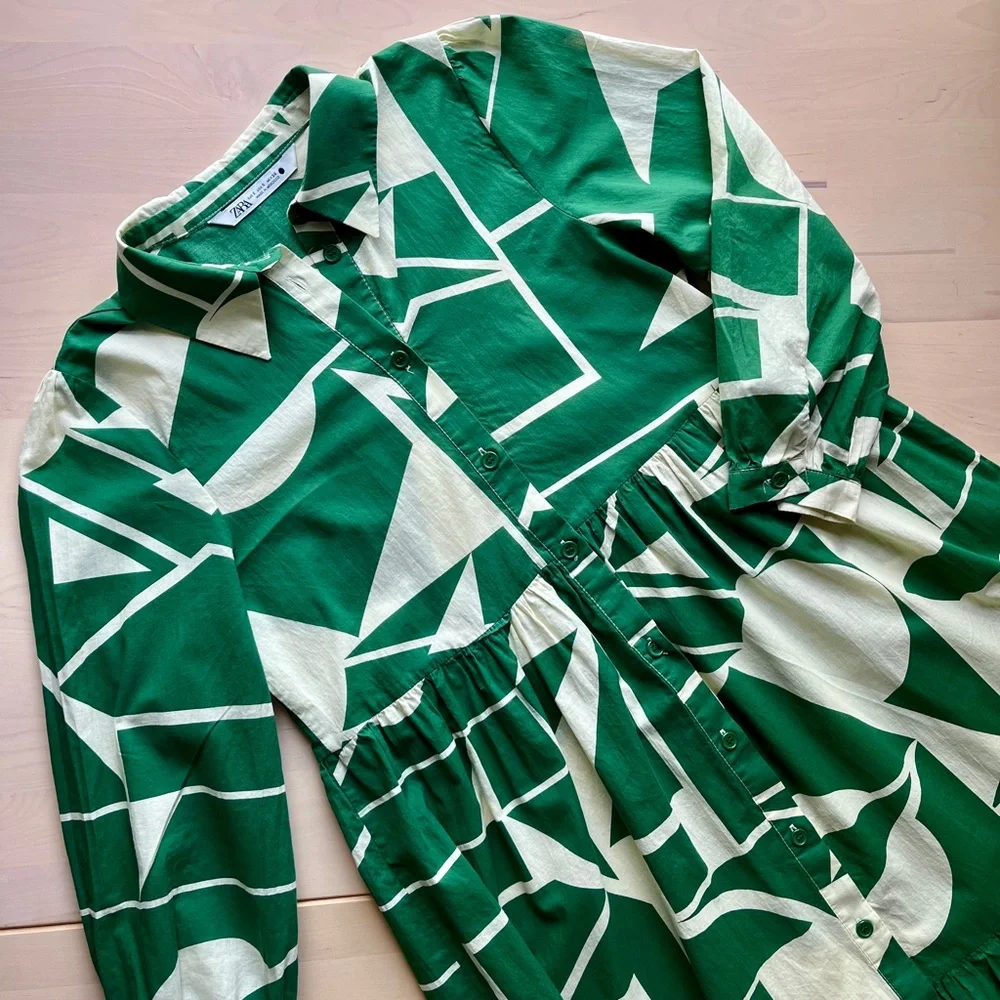 Zara green and white dress - Picture 2 of 11